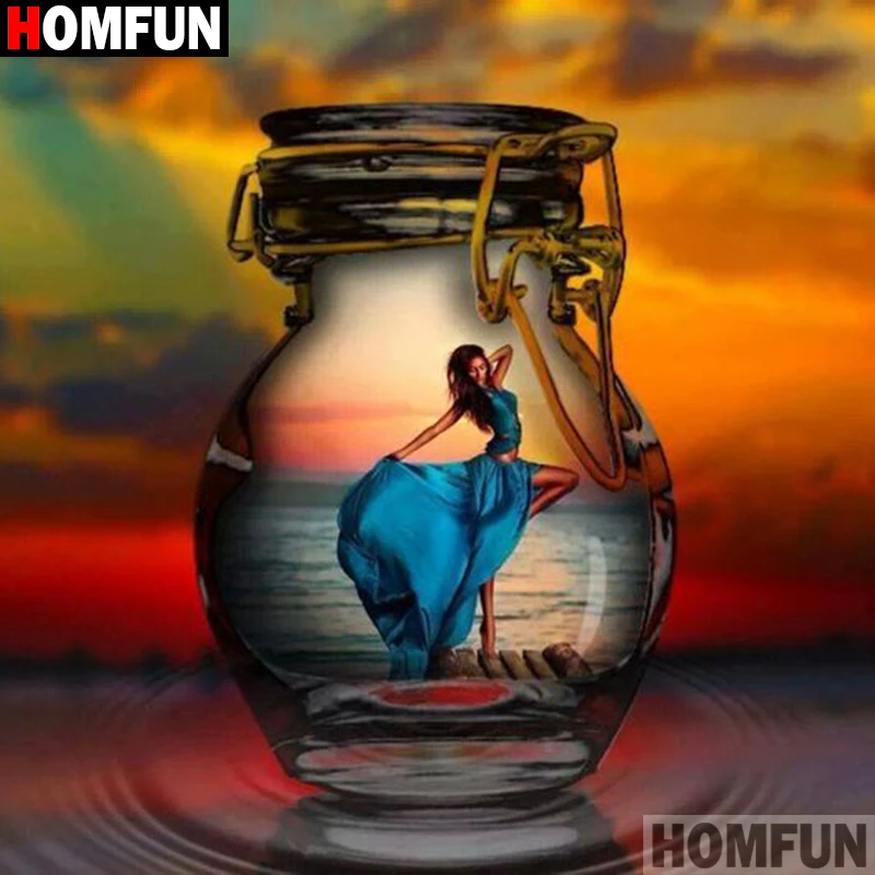 

HOMFUN Diamond Painting Cross Stitch Pattern 5D Diamond Embroidery "Bottle beauty sunset" Home Decor DIY diamond Art A26136
