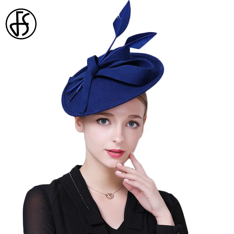 Fedora Hat for Women Fascinators Wool Vintage Ladies Blue Wedding Party Pillbox Hats