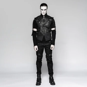 

Steampunk Men's Black Waist Coat Zipper Cross Ties Metal Buttons Vest Jacket Male's Fashion Shirts Dressing
