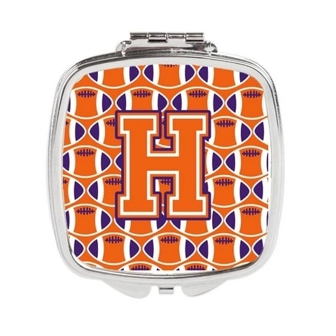 Carolines Treasures CJ1072-HSCM Letter H Football Orange White & Regalia Compact Mirror (1)
