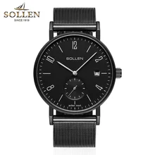 reloj hombre Men’s Watches Top Luxury Quartz watch men Black quartz-watch stainless steel Mesh strap ultra thin clock male