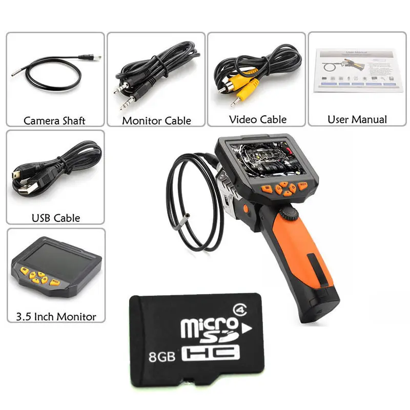  Free Shipping!3.9mm Borescope Endoscope 1M Waterproof Inspection Snake Tube Video Camera+8GB TF Card 