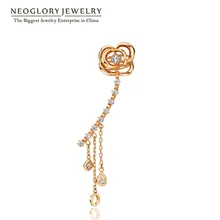 Neoglory шампанского золотого цвета AAA Ziron Мода цветок уха манжеты Клипсы Серьги для женщин ювелирные изделия элегантный SQC