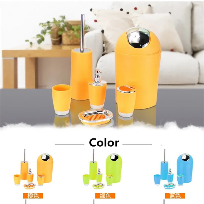 6pcs/set Bathroom Accessories Sets Toothpaste Tooth Brush Hoder Hand Soap Shampoo Storage Bottle With Press Swith Toilet Cleaner