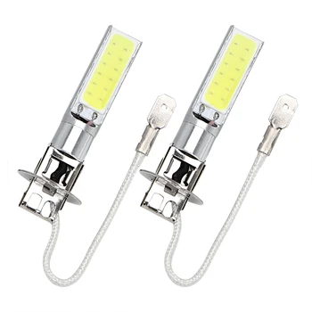 

LEEPEE 2pcs H3 White Auto Fog Lamp Super Bright DRL Car Daytime Running Light Driving Bulb COB