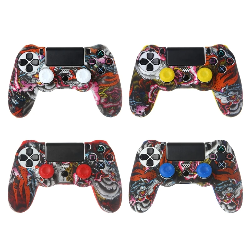 

Gamepad Controller Protective Cover Silicone Sleeve Guards + 2 Grip Caps For PS4