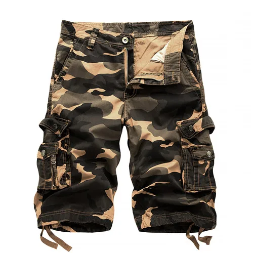 Khaki Мужские шорты Карго крутые камуфляжные летние свободные хлопковые повседневные мужские короткие штаны Удобная брендовая одежда камуфляжные мужские шорты Карго - Цвет: Khaki