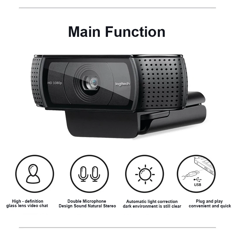 Original logitech HD Pro camera C920e, widescreen video call recording, 1080p camera, desktop or laptop camera, C920 upgrade