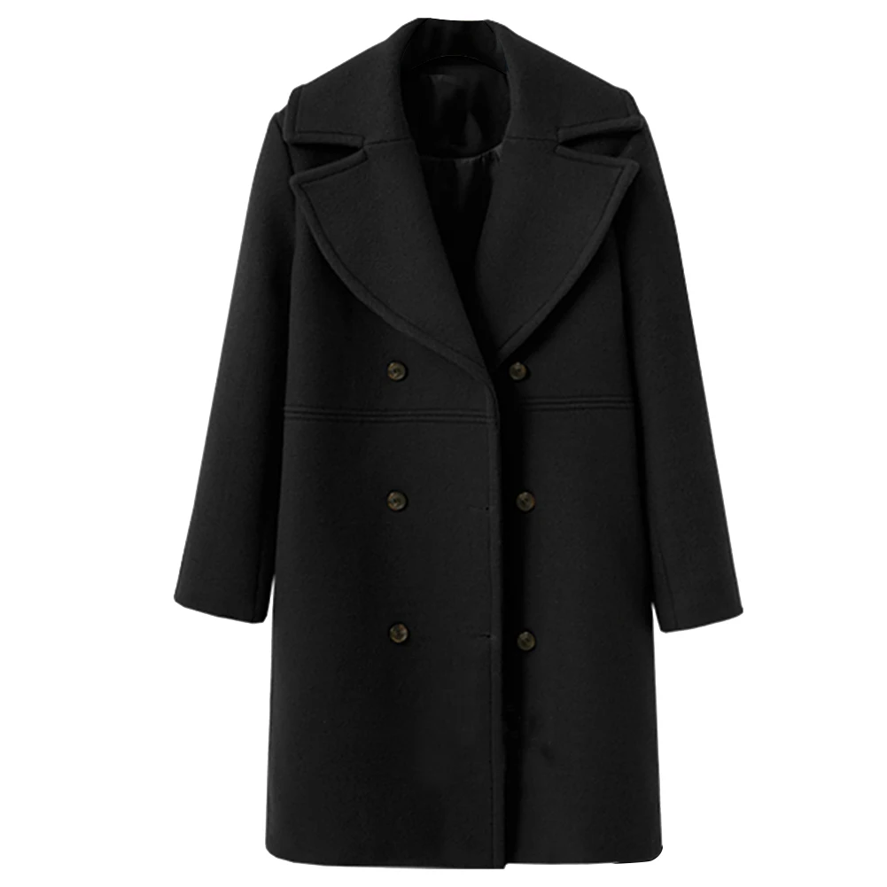 Женское модное зимнее повседневное однотонное длинное пальто на пуговицах