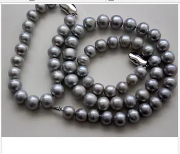 

set of 9-10mm south sea silve rgrey pearl necklace 18"& bracelet 7.5-8"925s kkk