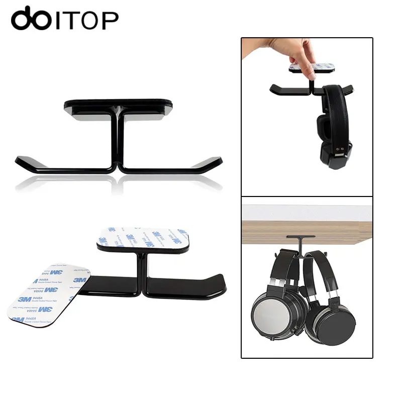 DOITOP, универсальный держатель для наушников, вешалка, прочный двойной крючок, настенное крепление, настольный дисплей, держатель для наушников