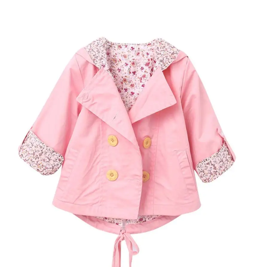 Trench Coat Baby Girls 2017 Spring Princess Windbreaker Hooded Floral Printing Girls Clothes