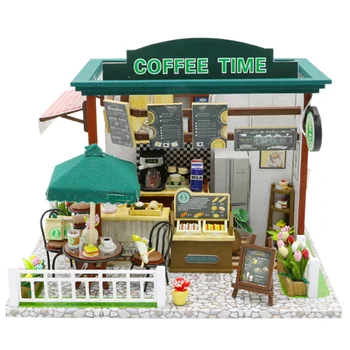 

Doll House Miniature Diy Dollhouse With Furnitures Wooden Coffee Time Shop House Toys For Children Girls Birthday Christmas Gi