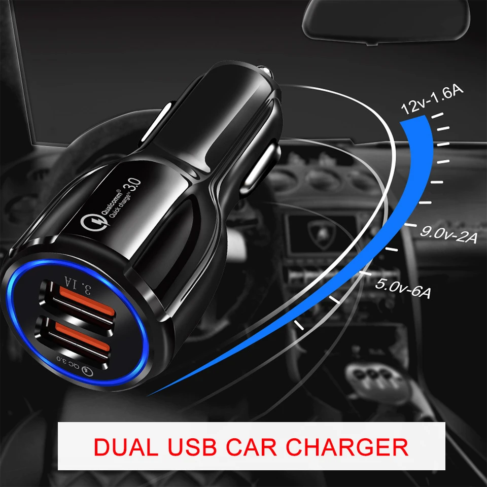 Quick Charge QC 3.0 USB Car Charger For Mobile Phone Fast PD Car Charging Chargers Dual USB 3.1A 5912V For Universal Phone (3)