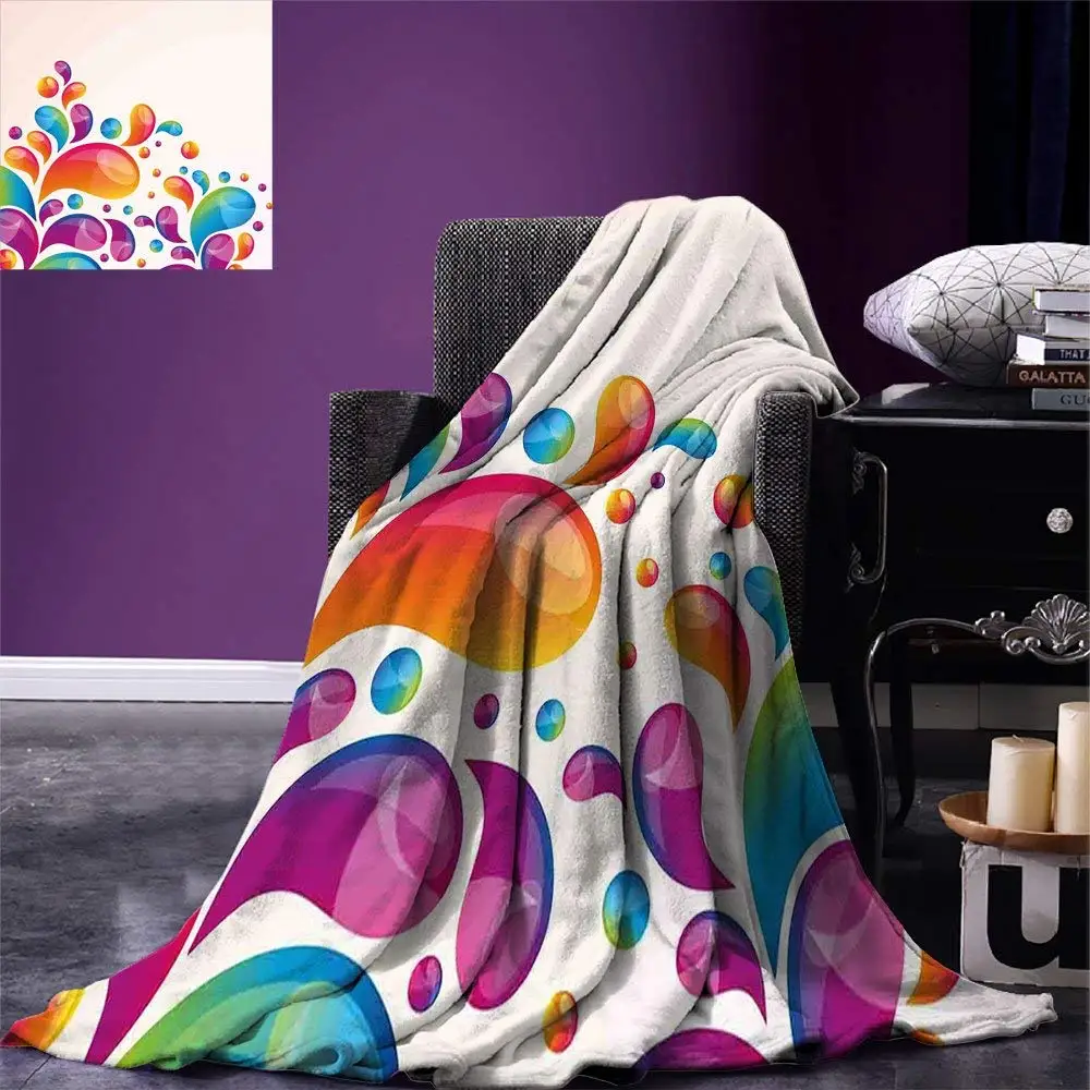Colorful Throw Blanket Cute Raindrops in Different Size in Gradient