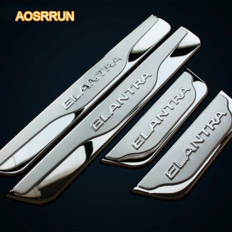 AOSRRUN Stainless steel Door sill scuff plate car accessories For Hyundai Elantra 2012 2013 2014 4PCS