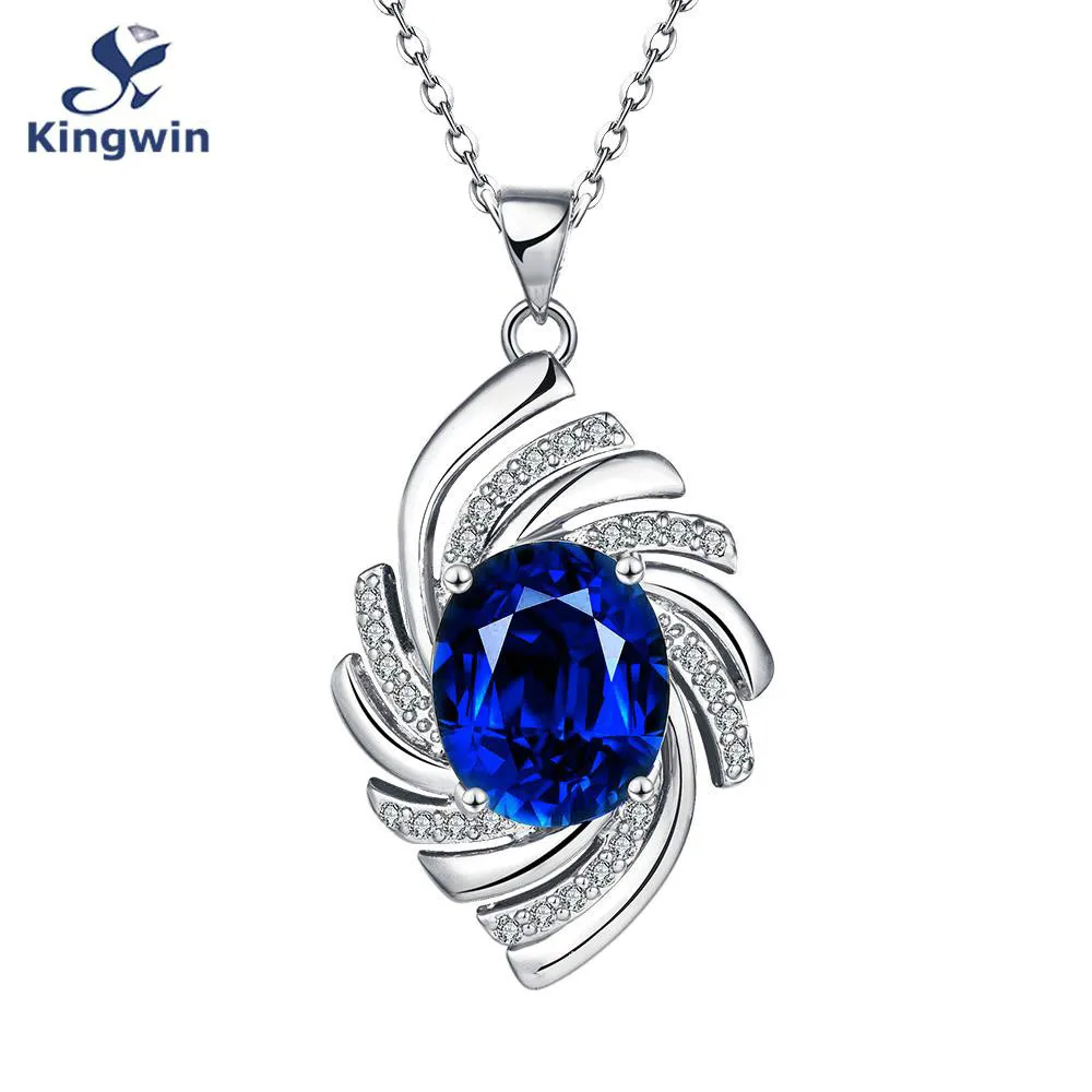 Dubai Jewellery Blue Stone Zirconia Fine White Gold Filled Pendant