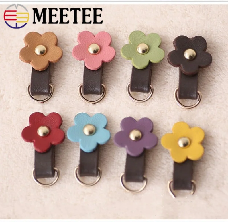 

Meetee 10pcs 3.5*2cm Genuine Leather Flower Zipper Puller DIY Handmade Garment Wallet Zipper Head Bag Hardware Sewing Material