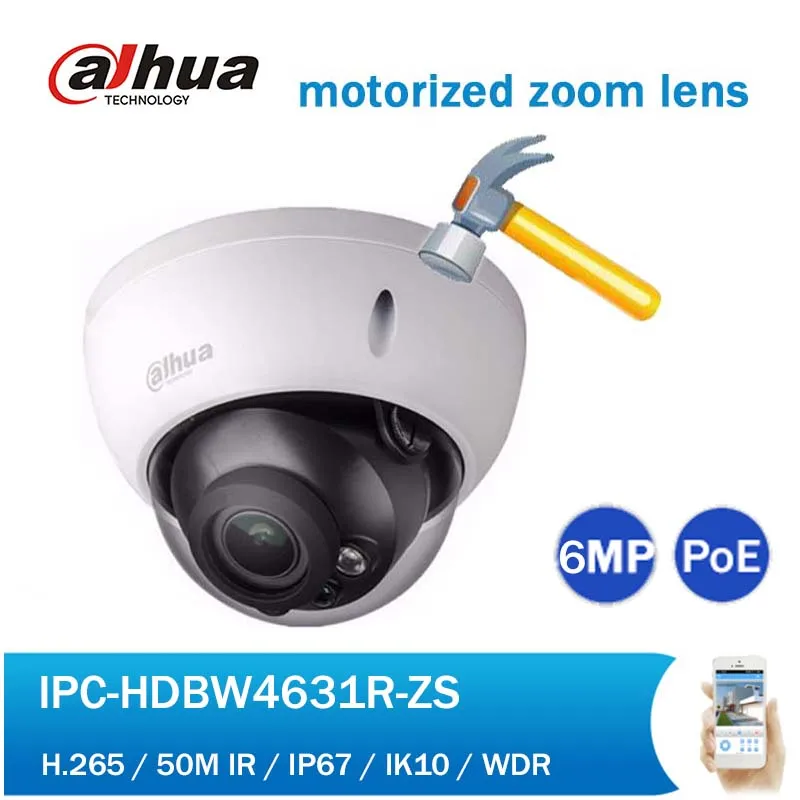 

DH PoE IP Camera IPC-HDBW4631R-ZS H.265 6 Megapixel Vandal proof Motorized Varifocal lens Security CCTV Network Camera
