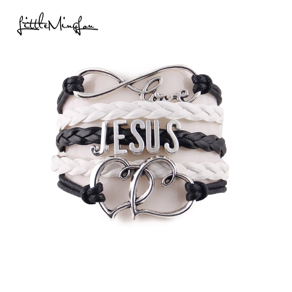 

Little Minglou Infinity Love JESUS bracelet heart charm religious faith leather wrap men bracelets & bangles for women jewelry