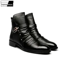 Лидер продаж; Мужская обувь; удобные мужские ботильоны с острым носком, боковой молнией и пряжкой; мотоциклетные ботинки из искусственной кожи;