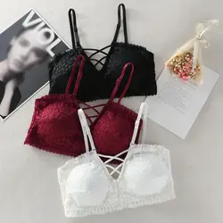 Сексуальный женский кружевной бюстгальтер без косточек Bralette Cross beauty бюстгальтер с кружевной вышивкой