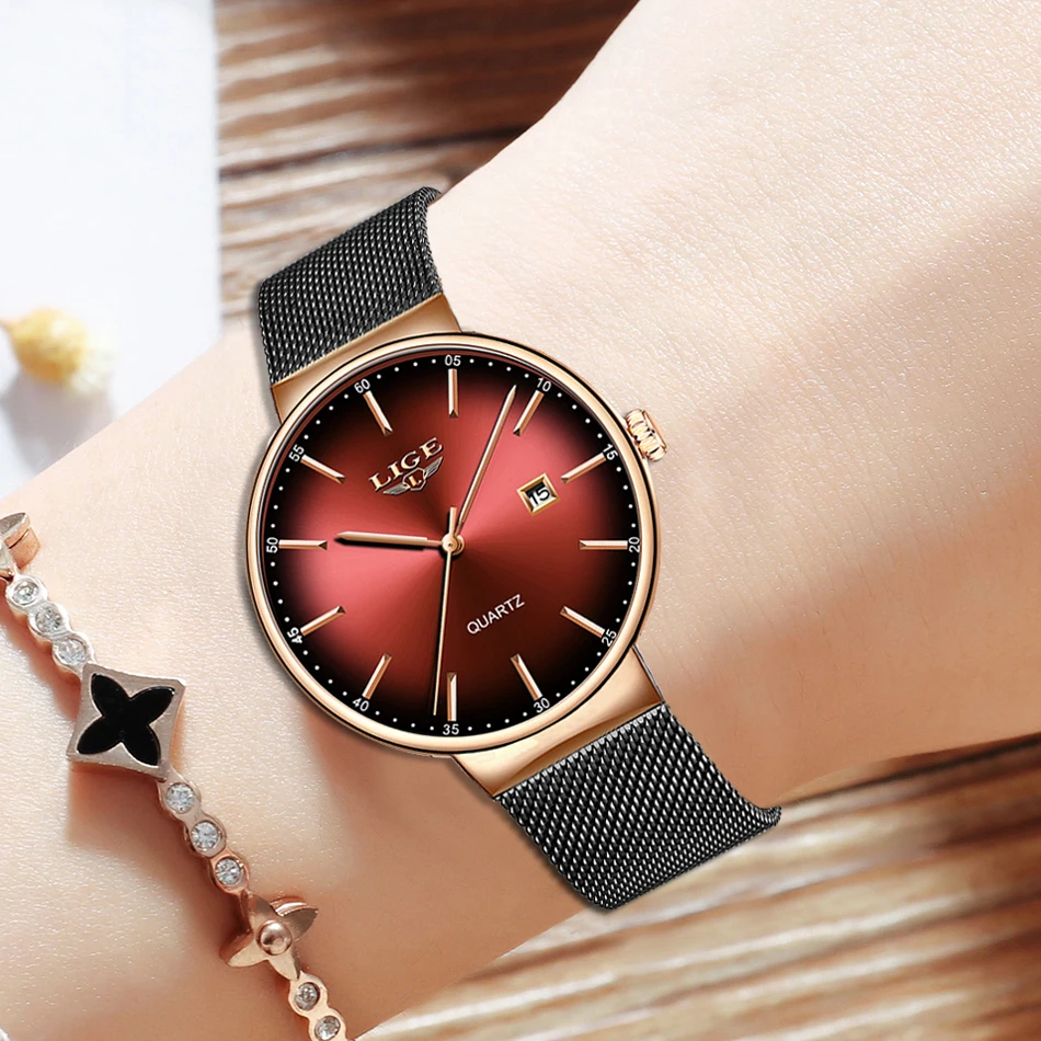 

New LIGE Watch Women Ultra-thin Dial Stainless Steel Waterproof Women Watches Ladies Casual Fashion Date Sport Clock Reloj Mujer