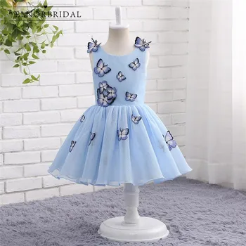 

Sky Blue Flower Girl Dresses For Weddings 2020 Vestido Daminha Embroidery Tulle Cap Sleeve Children Evening Party Dress