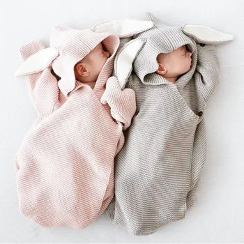 

New Arrival Gray Pink Baby Sleeping Bag Lovely Rabbit Ear Style Knitting Sleeping Bags for Baby Height Within 73cm Creative Wear