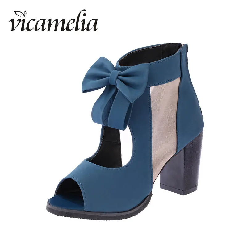 

Vicamelia Bowkont Women Sandals High Heel Women Shoes 2019 Spring Summer Peep Toe Mesh Single Sandals Block Heel 350