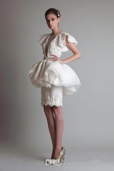 

2014 Two Pieces See Though On the Bust Bride Gowns In Dubai Arabic Organza Knee-Length Wedding Dresses Custom Made 2015 SJ66