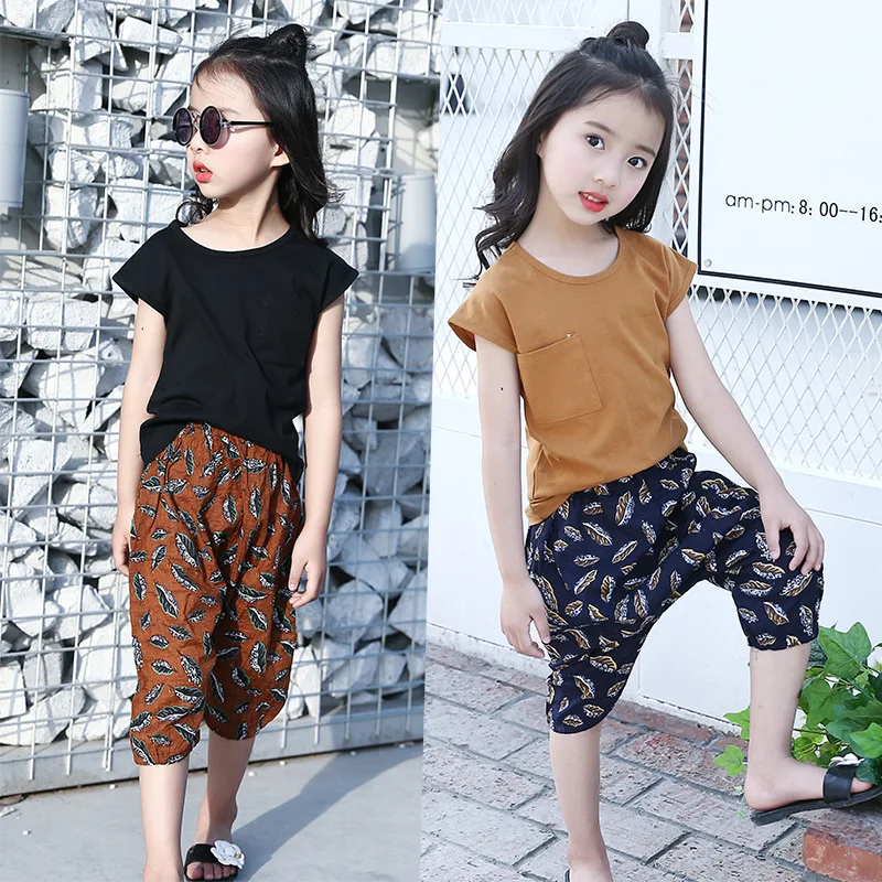 

2017 New Summer Children T-shirt +seven Pants Two Suit 6 Years Girls Cute Kids Clothes Set