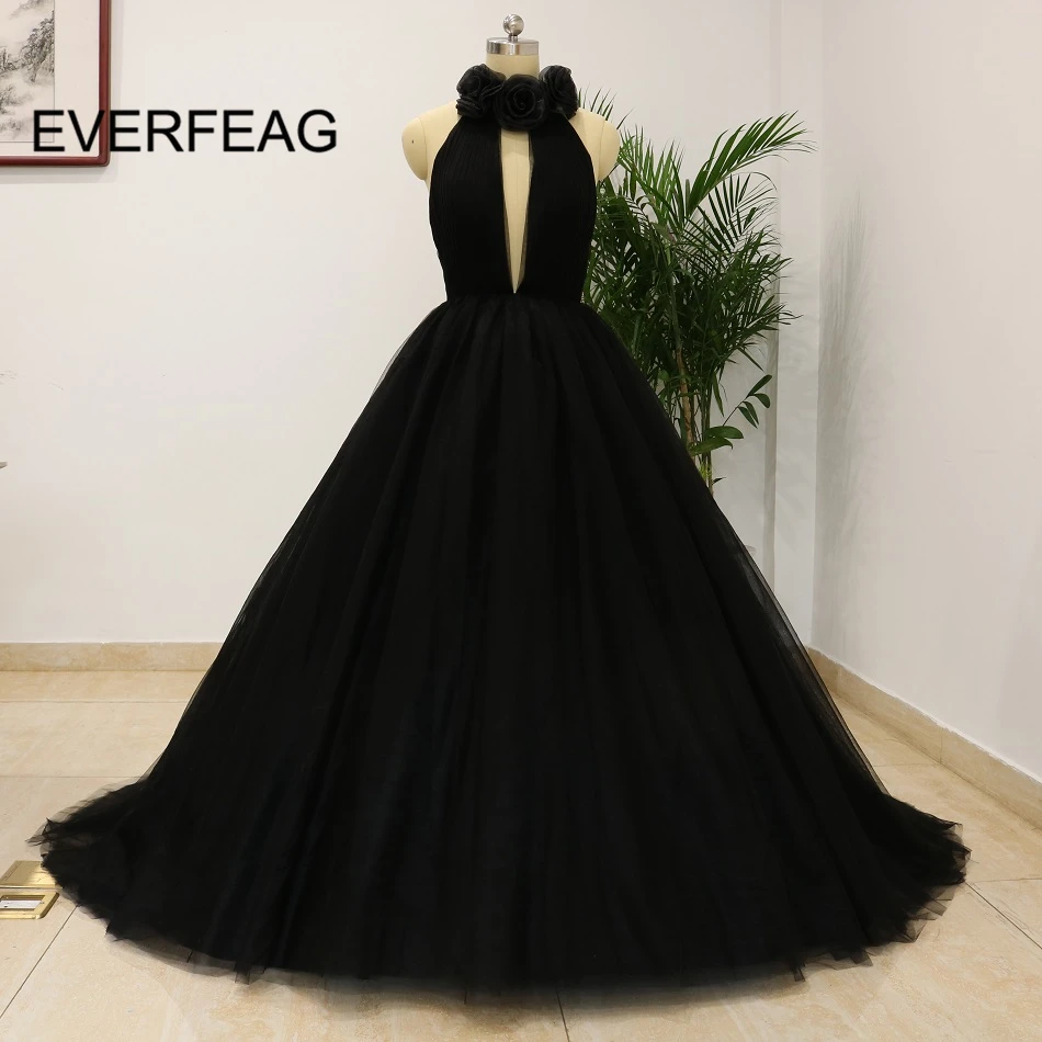 Real Picture 2018 Sexy Ball Gown Prom Dresses Black Deep V