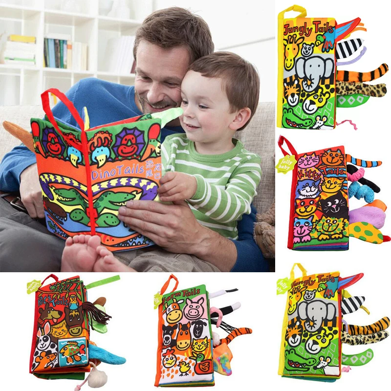 

New Baby Toys Infant Kids Early Development Cloth Books Learning Education Unfolding Activity Books Animal Tails Style DS29