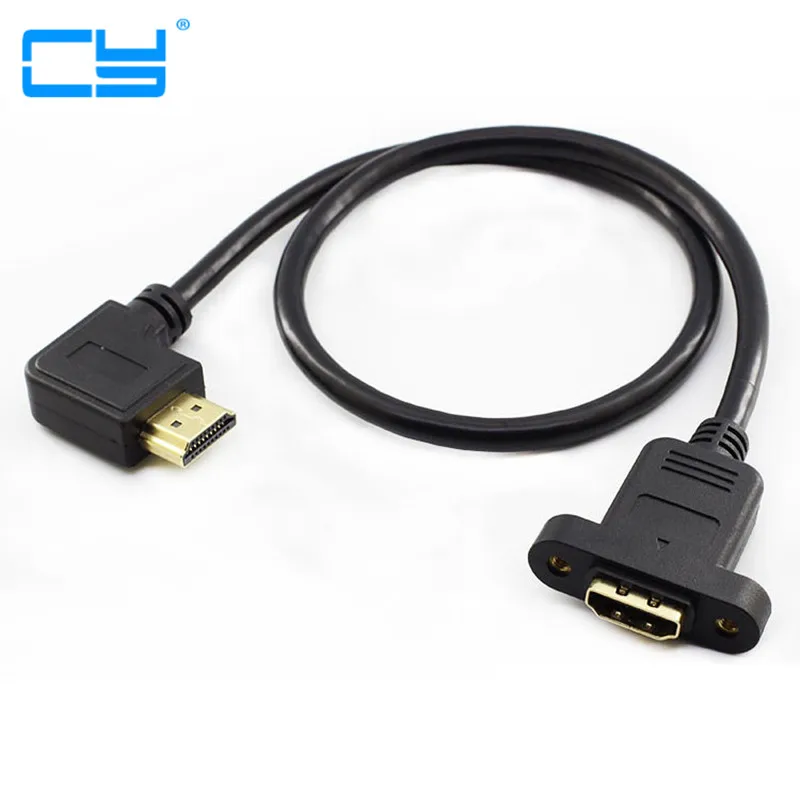 90 градусов под прямым углом HDMI 1.4 19pin мужчина к HDMI тип женщин удлинитель с резьбовое отверстие может замок Панель крепление кабеля