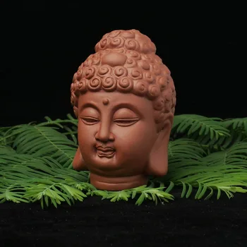 

Ceramic Buddha Statues Head Purple Sand Sakyamuni Buddha Home Garden Decor Figurines Ornament Buddhism Microlandscape Decoration