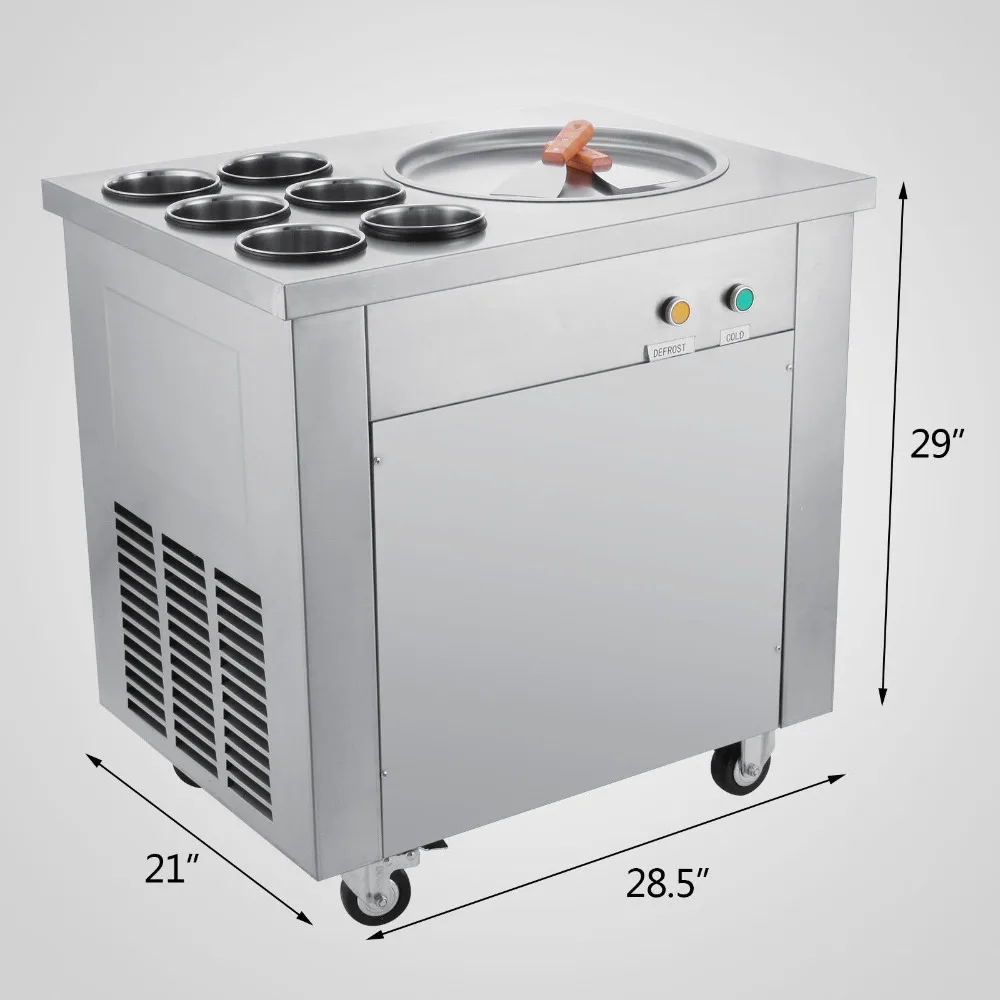

Single Pan Fried Ice Cream Machine Defrost Fry Roll Making 304 Stainless Steel Exquisite Craft High Capacity Ingredient Cylinder