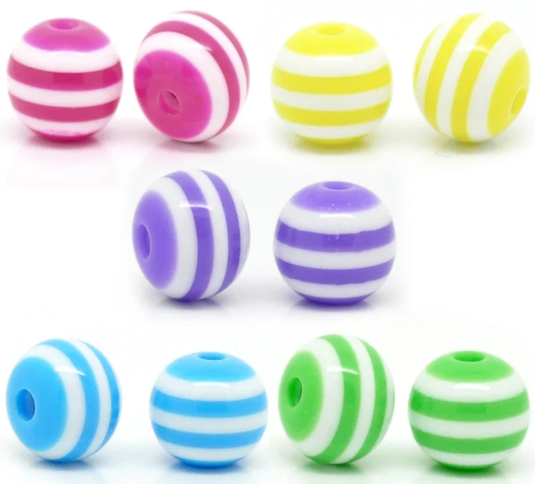 

DoreenBeads 200 Mixed Striped Round Resin Spacer Beads 8mm(3/8") (B18796)
