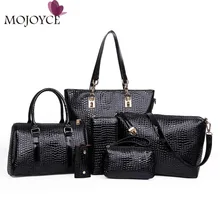 6 Unids/set Mujeres Patrón de Lujo Del Cocodrilo Compuesto Bolsa de 2017 Mujeres de La Manera Messenger Bags Bolsa de Hombro Bolso Monedero de La Cartera sac a principal