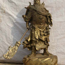 USPS в США S2303 2" Большой Китайский Латунь Народная Стенд Гуань Гун Юй Воин Бог рыцарский меч Статуя