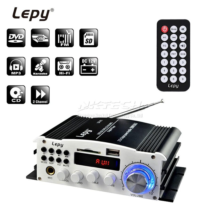 LP-K1 Lepy автомобиля Мощность усилитель цифровой плеер 2CH 20 Вт RMS MMC/USB/MP3/DVD/CD SD карты Hi-Fi стерео аудио динамик для караоке FM радио