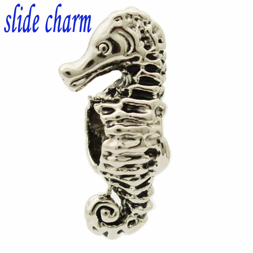 

slide charm Free shipping Valentine's Day gift and children living marine hippocampus charm beads fit Pandora charm bracelets