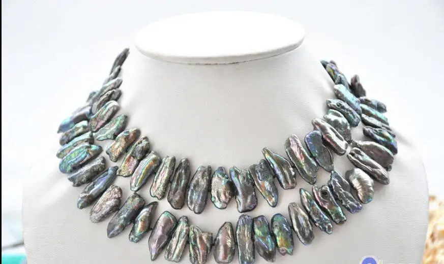 

Hot sale new Style >>>>>P5202 30" 25mm peacock black dens biwa freshwater pearl necklace
