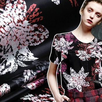 108CM 19MM Snow Floral 94% Silk & 6% Spandex Strech Black Silk Satin Fabric for Women's Blouse Dress Clothing Cheongsam E731 108CM 19MM Snow Floral 94% Silk & 6% Spandex Strech Black Silk Satin Fabric for Women's Blouse Dress Clothing Cheongsam E731
