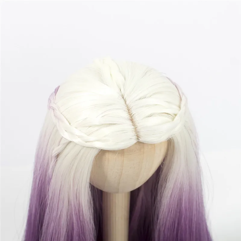 Высокая температура волокна длинные афро кудрявые белый фиолетовый эффектом деграде(переход от темного к Цвет парик для 1/3 1/4 BJD/SD/куклы Pullip