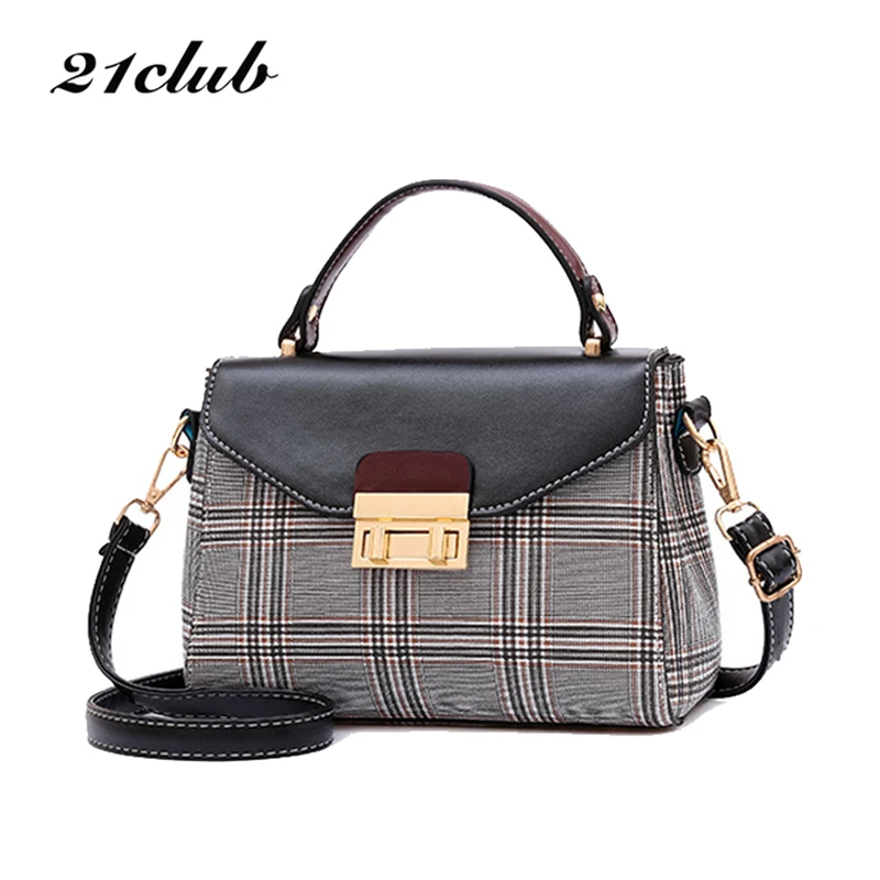 

21club brand 2018 plaid casual ladies totes hotsale party shopping work purse coin women messenger crossbody shoulder handbags