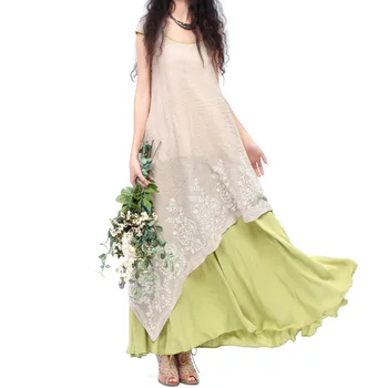 

Women Maxi Dress Sleeves Cotton And Linen Embroidery Short O Neck Party Long Dresses Dresses Dresses De Festa Women's Dresses