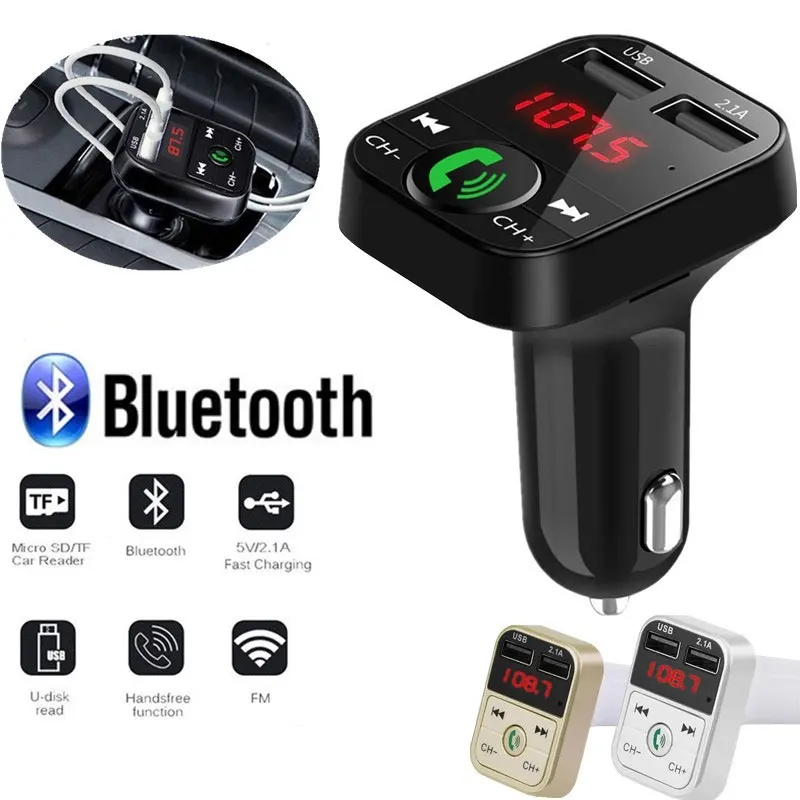

Car Bluetooth FM Transmitter Aux Modulator Bluetooth Handsfree Car Kit Car Audio MP3 Player with 2.1A Quick Charge Dual USB