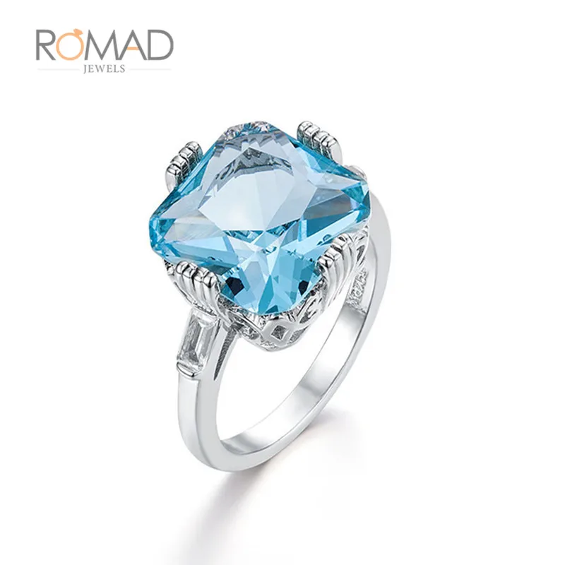 

Big Square Sky Blue Stone Rings For Women Cubic Zirconia Wedding Engagement Gift Inlaid Crystal Stone Rings anel Jewelry Z4