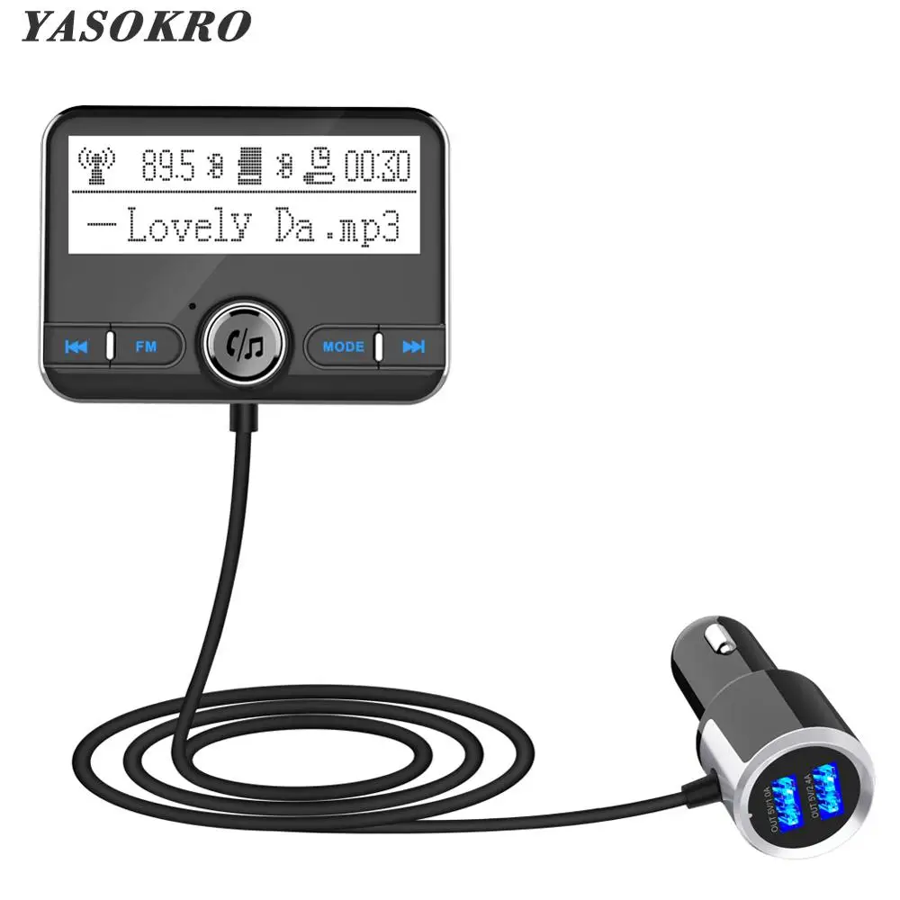 YASOKRO Bluetooth fm-передатчик, беспроводной автомобильный fm-модулятор, Автомобильный MP3-плеер, комплект громкой связи, Bluetooth, автомобильное зарядное устройство с ЖК-дисплеем